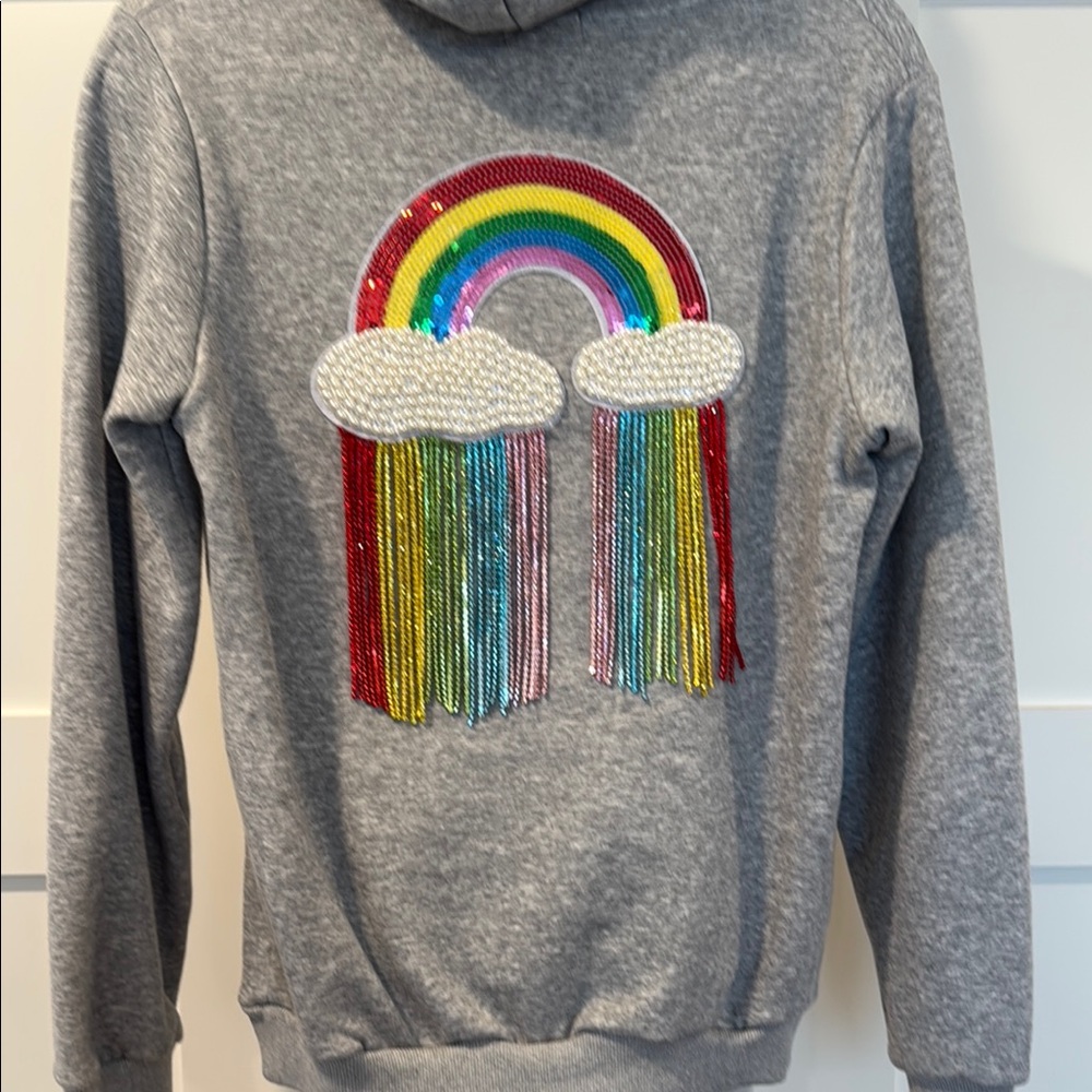 Women’s Gray Hoodie with Rainbow Sequin Design - Picture 8 of 8